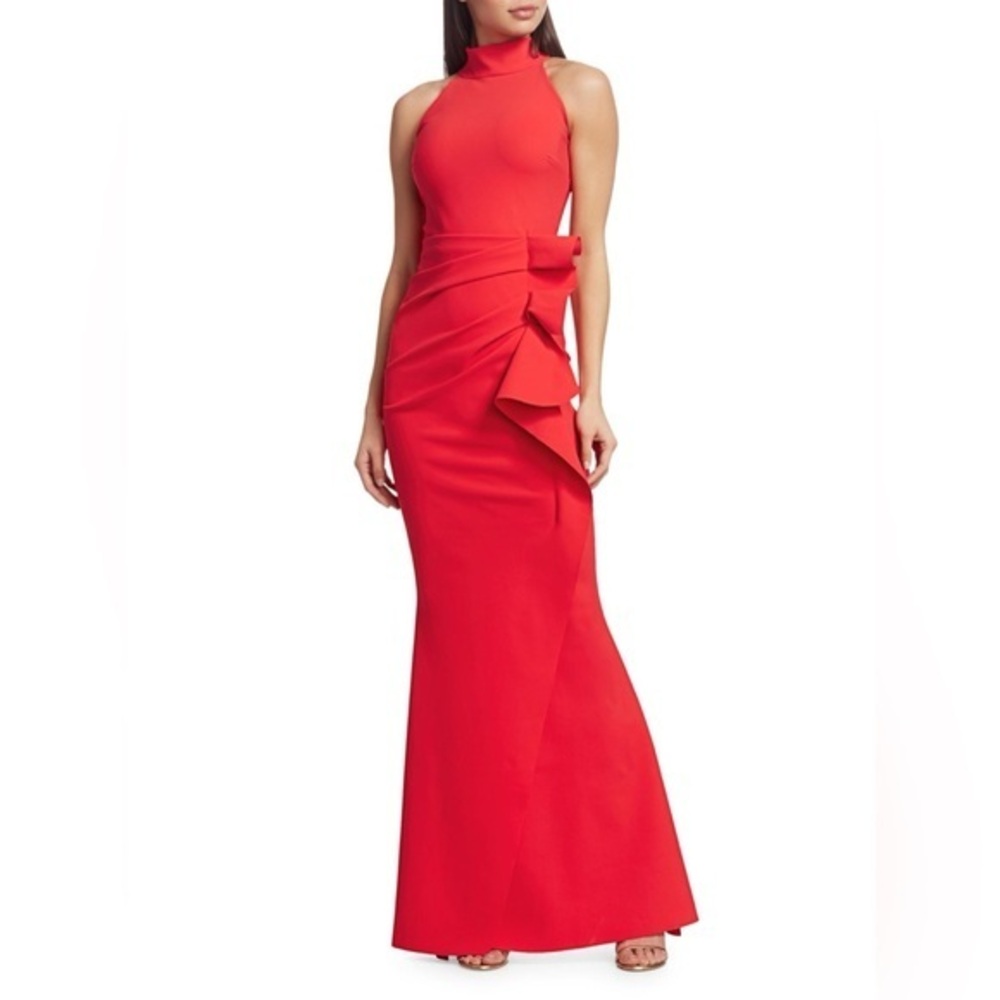 Chiara Boni La Petite Robe Gudrum Halter Ruffle Gown Size 16